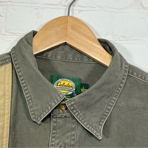 Vintage Cabela's Hunting Shirt Mens Large OD Green Canvas Elbow Patches - Picture 3 of 14